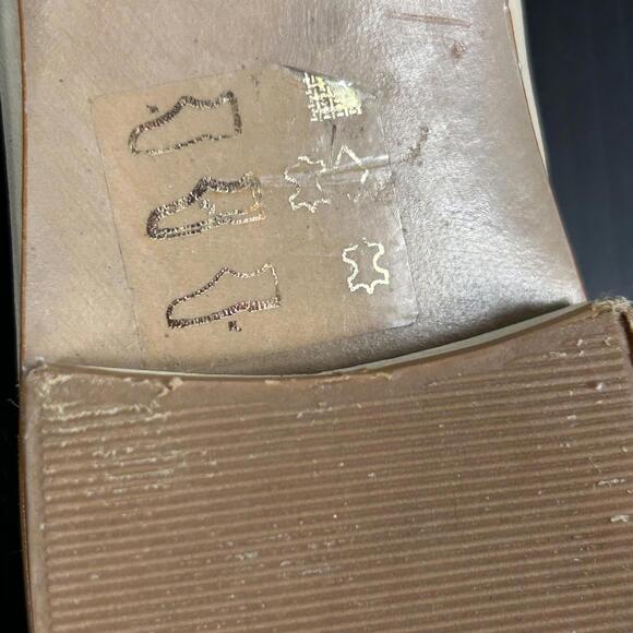 Schutz size 6.5 B Beige Frayed Mules Gold tan canvas Buckle Womens - Picture 13 of 13